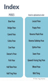 Index card with yoga poses listed alphabetically on a blue background
Backbend Yoga Cards for Kids | Kids Yoga Stories
