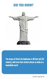 Statue of Christ the Redeemer with text about its height and arm span on a white background