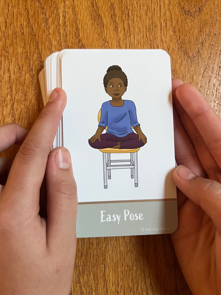 Easy pose on a chair - chair yoga poses cards for kids | Kids Yoga Stories